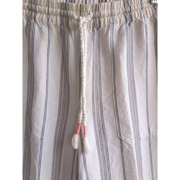 J. Jill Linen Blend Striped Lightweight Pants Medium Tie Waist Beige Boho Casual - Picture 3 of 16
